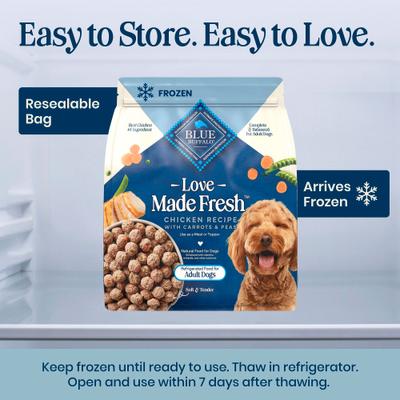 Show full view: Blue Buffalo Love Made Fresh Fully Cooked Natural Chicken Meatball Fresh Dog Food, 4-lb pouch, case of 3 slide 6 of 10