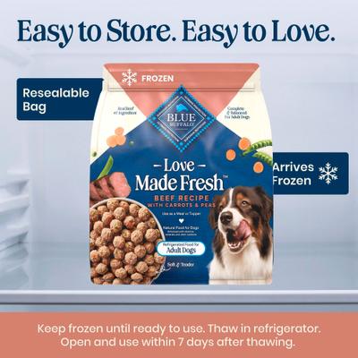 Show full view: Blue Buffalo Love Made Fresh Fully Cooked Natural Beef Meatball Fresh Dog Food, 4-lb pouch, case of 3 slide 6 of 10
