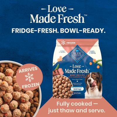 Show full view: Blue Buffalo Love Made Fresh Fully Cooked Natural Beef Meatball Fresh Dog Food, 4-lb pouch, case of 3 slide 10 of 10
