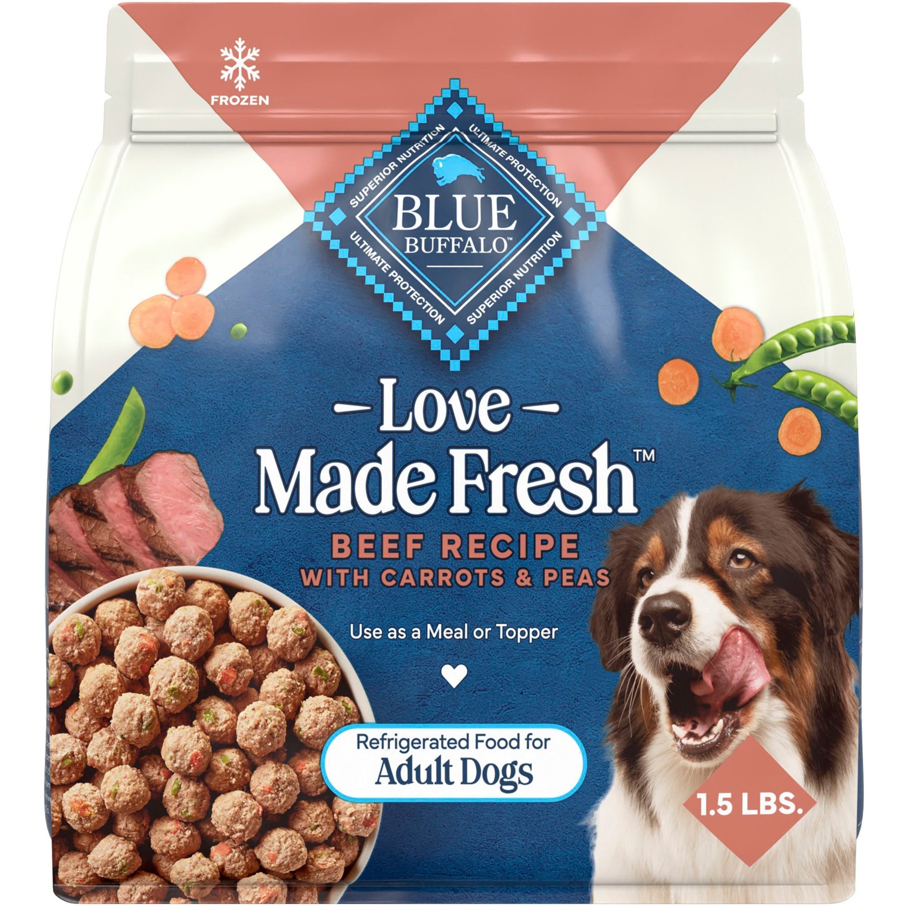 Blue Buffalo Love Made Fresh Fully Cooked Natural Beef Meatball Fresh Dog Food, 1.5-lb pouch, case of 4