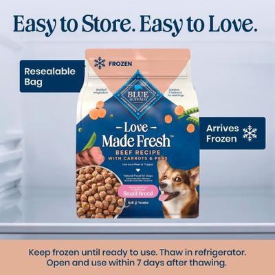 Show full view: Blue Buffalo Love Made Fresh Fully Cooked Natural Beef Meatball Small Breed Dog Food, 1-lb pouch, case of 4 slide 6 of 11