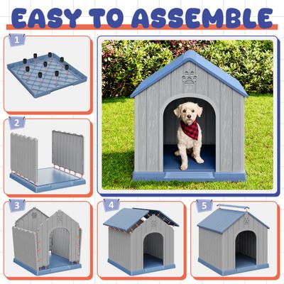 Show full view: KAMABOKO Weatherproof Outdoor & Indoor Dog House, Medium, Blue slide 4 of 6