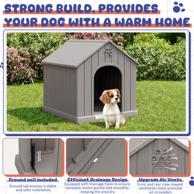 Show full view: KAMABOKO Weatherproof Outdoor & Indoor Dog House, Medium, Grey slide 4 of 7