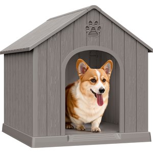 KAMABOKO Weatherproof Outdoor & Indoor Dog House, Medium, Grey