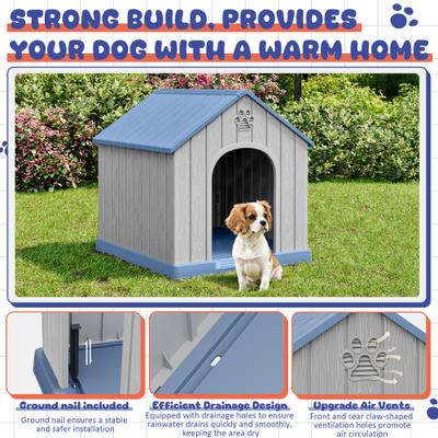 Show full view: KAMABOKO Weatherproof Outdoor & Indoor Dog House, Medium, Blue slide 3 of 6