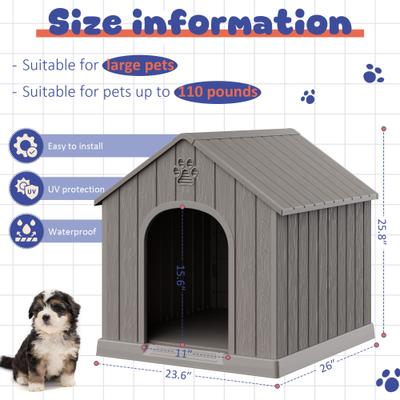 Show full view: KAMABOKO Weatherproof Outdoor & Indoor Dog House, Medium, Grey slide 3 of 7