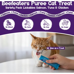 Beefeaters Lickables Grain-Free Salmon, Tuna, & Chicken Flavor Variety Pack Lickable Cat Treats, 0.53-oz tube, 48 count