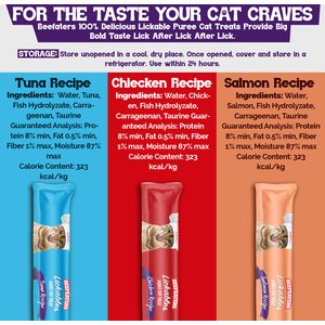 Beefeaters Lickables Grain-Free Salmon, Tuna, & Chicken Flavor Variety Pack Lickable Cat Treats, 0.53-oz tube, 48 count