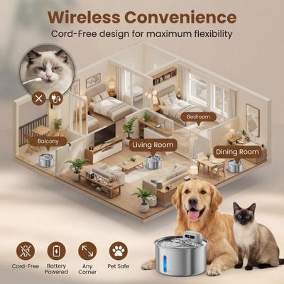 Show full view: Casfuy W12 Upgraded Wireless Smart Stainless Steel Dog & Cat Water Fountain, 108-oz slide 8 of 9