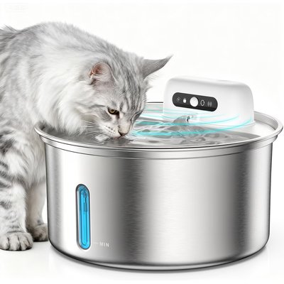 Casfuy Casfuy W12 Upgraded Wireless Smart Stainless Steel Dog & Cat Water Fountain, 108-oz