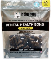 Indigenous Pet Products Dental Health Bones Beef Collagen Flavor Dog Treats, Mini, 40 count