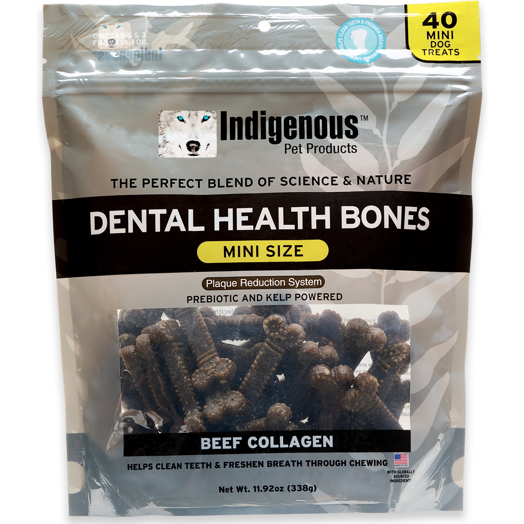 Indigenous Pet Products Dental Health Bones Beef Collagen Flavor Dog Treats, Mini, 40 count