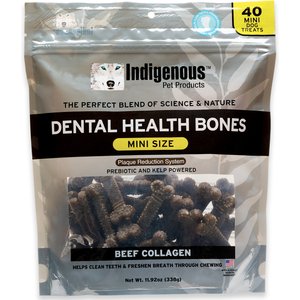 Indigenous Pet Products Dental Health Bones Beef Collagen Flavor Dog Treats, Mini, 40 count