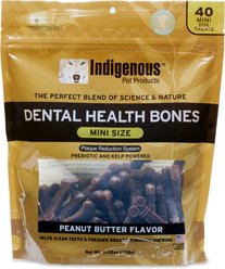 Indigenous Pet Products Dental Health Bones Peanut Butter Flavor Dog Treats, Mini, 40 count