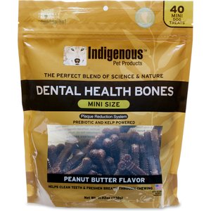 Indigenous Pet Products Dental Health Bones Peanut Butter Flavor Dog Treats, Mini, 40 count