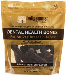 Indigenous Pet Products Dental Health Bones Peanut Butter Flavor Dog Treats, Large, 13 count