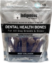 Indigenous Pet Products Dental Health Bones Beef Collagen Flavor Dog Treats, Large, 13 count