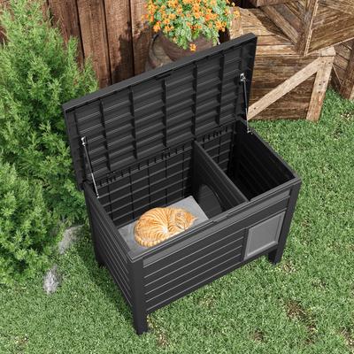 Show full view: KAMABOKO Weatherproof Indoor & Outdoor Outdoor Cat House with Heating Pad, Black slide 7 of 8