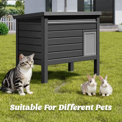 Show full view: KAMABOKO Weatherproof Indoor & Outdoor Cat House with Openable Roof, Black slide 5 of 6