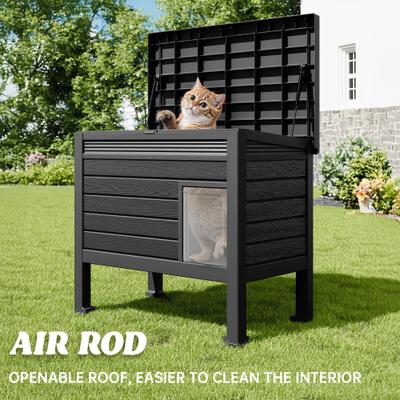 Show full view: KAMABOKO Weatherproof Indoor & Outdoor Cat House with Openable Roof, Black slide 3 of 6