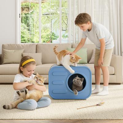 Show full view: KAMABOKO Camera Shaped Durable Resin Weatherproof Polypropylene Indoor & Outdoor Cat House, Blue slide 6 of 6