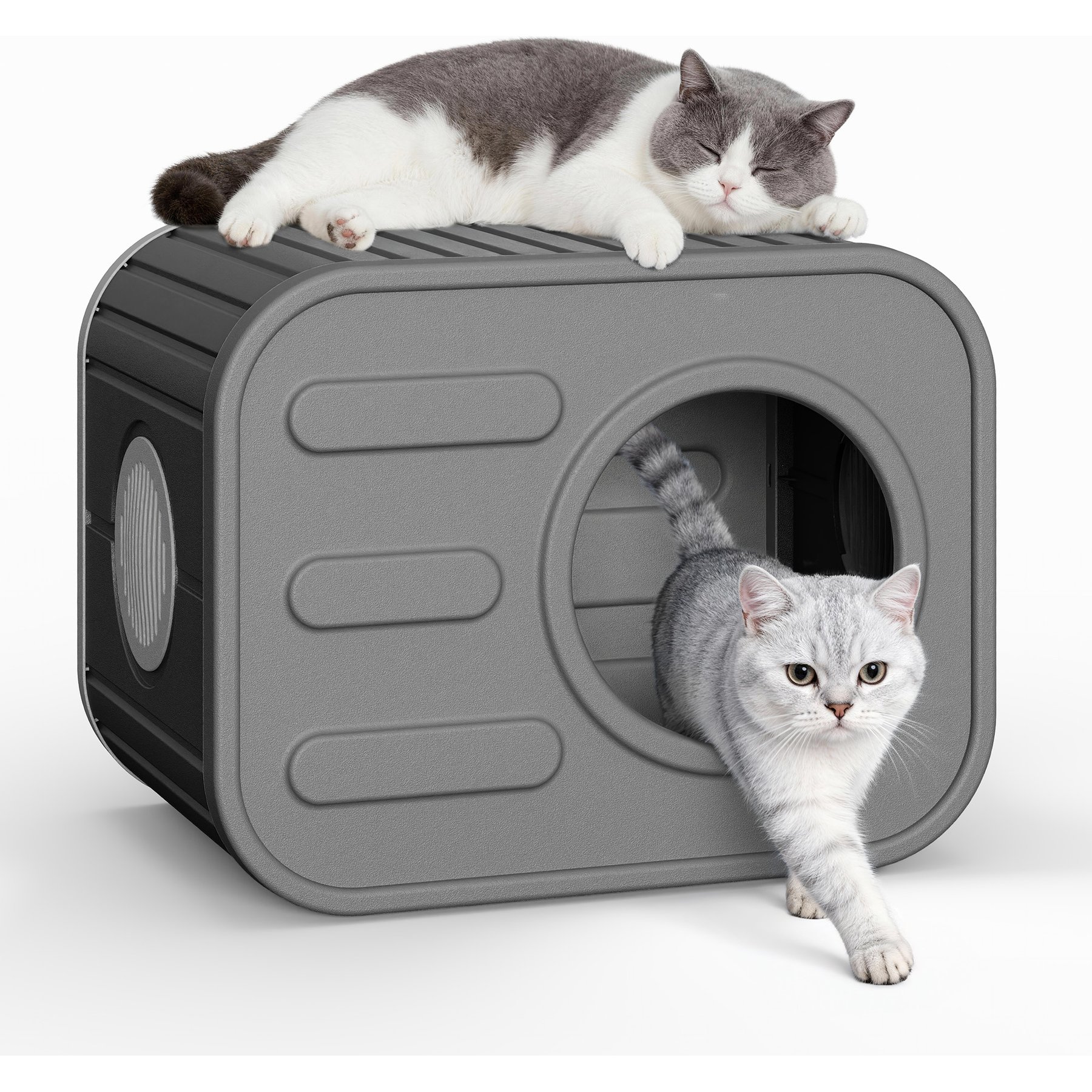 KAMABOKO Camera Shaped Durable Resin Weatherproof Polypropylene Indoor & Outdoor Cat House, Grey