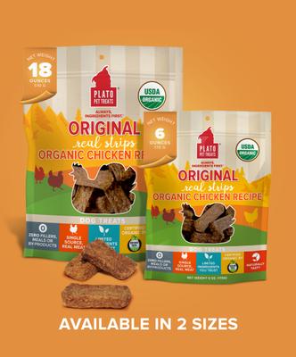 Show full view: Plato Original Real Strips Chicken Recipe Dog Treats, 18-oz bag slide 8 of 11