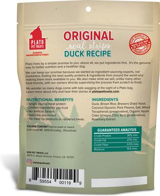 Show full view: Plato Original Real Strips Duck Recipe Dog Treats, 18-oz bag slide 3 of 11