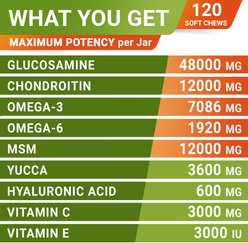 StrellaLab Senior Advanced Glucosamine Chondroitin Hip & Joint with Omega 3 & Fish Oil Chew Supplement for Dogs, 120 count slide 2 of 9