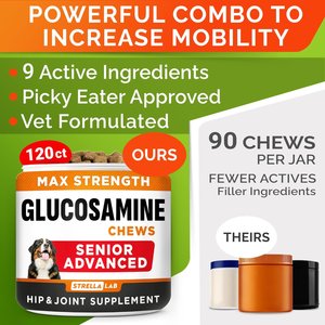StrellaLab Senior Advanced Hip & Joint Bacon Flavored Soft Chews for Dogs with Glucosamine, Chondroitin & Omega-3 Fish Oil, 120 count