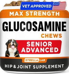 StrellaLab Senior Advanced Glucosamine Chondroitin Hip & Joint with Omega 3 & Fish Oil Chew Supplement for Dogs, 120 count
