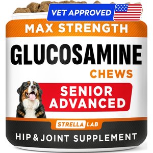 StrellaLab Senior Advanced Glucosamine Chondroitin Hip & Joint with Omega 3 & Fish Oil Chew Supplement for Dogs, 120 count