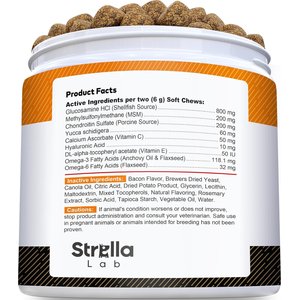 StrellaLab Senior Advanced Hip & Joint Bacon Flavored Soft Chews for Dogs with Glucosamine, Chondroitin & Omega-3 Fish Oil, 120 count