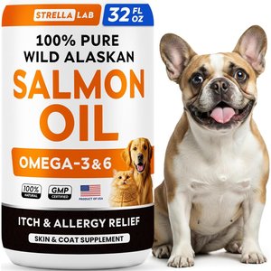 StrellaLab Salmon Oil & Cats & Itch & Allergy Relief Skin & Coat with Omega 3 Supplement for Dogs, 32-fl oz bottle