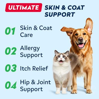 Show full view: StrellaLab Salmon Oil & Cats & Itch & Allergy Relief Skin & Coat with Omega 3 Supplement for Dogs, 32-fl oz bottle slide 3 of 8
