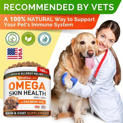 Show full view: StrellaLab Allergy Relief & Itch Relief with Omega 3 Skin & Coat with Salmon Oil Chew Supplement for Dogs, 180 count slide 6 of 9