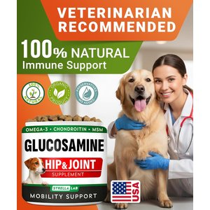 StrellaLab Glucosamine Chondroitin & Hip & Joint with Omegas 3 & Fish Oil Advanced Mobility Chew Supplement for Dogs, 120 count
