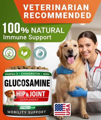 Show full view: StrellaLab Glucosamine Chondroitin & Hip & Joint with Omegas 3 & Fish Oil Advanced Mobility Chew Supplement for Dogs, 120 count slide 8 of 9