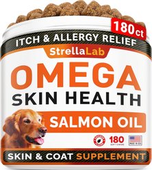StrellaLab Allergy Relief & Itch Relief with Omega 3 Skin & Coat with Salmon Oil Chew Supplement for Dogs, 180 count