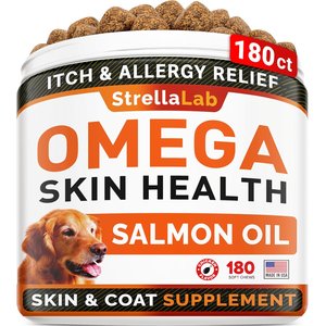 StrellaLab Allergy Relief & Itch Relief with Omega 3 Skin & Coat with Salmon Oil Chew Supplement for Dogs, 180 count
