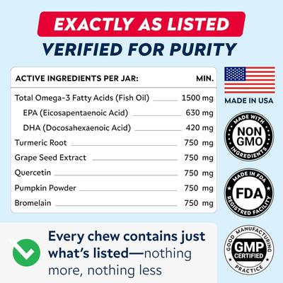 Show full view: StrellaLab Allergy Relief & Anti Itch Relief with Omega 3 Skin & Coat Fish Oil Chew Supplement for Dogs, 180 count slide 6 of 9