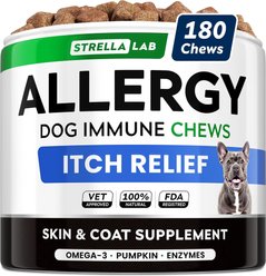 StrellaLab Allergy Relief & Anti Itch Relief with Omega 3 Skin & Coat Fish Oil Chew Supplement for Dogs, 180 count
