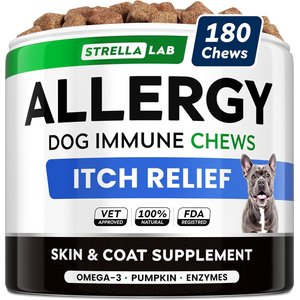 StrellaLab Allergy Relief & Anti Itch Relief with Omega 3 Skin & Coat Fish Oil Chew Supplement for Dogs, 180 count