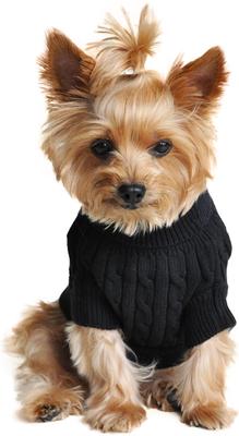 Show full view: Doggie Design Combed Cotton Cable Knit Solid Dog Sweater, Jet Black, X-Large slide 2 of 4