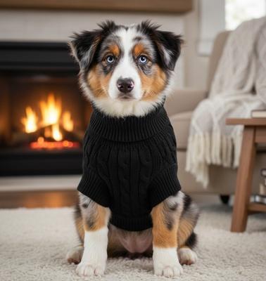 Show full view: Doggie Design Combed Cotton Cable Knit Solid Dog Sweater, Jet Black, X-Large slide 4 of 4