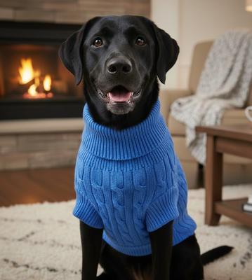 Show full view: Doggie Design Combed Cotton Cable Knit Solid Dog Sweater, Riverside Blue, X-Small slide 4 of 4