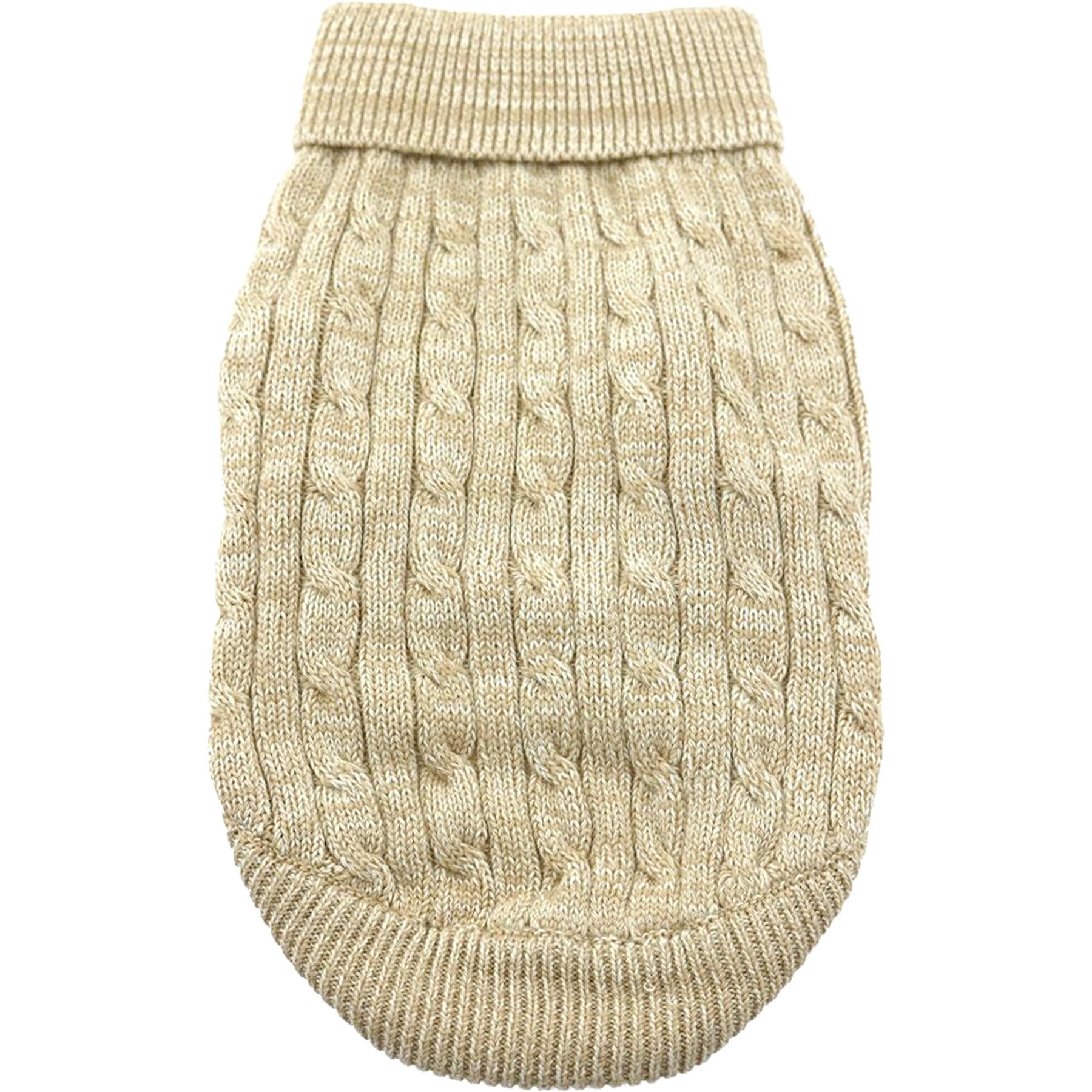 Doggie Design Combed Cotton Cable Knit Solid Dog Sweater, Oatmeal, XX-Small