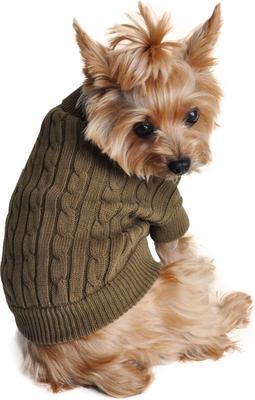 Show full view: Doggie Design Combed Cotton Cable Knit Solid Dog Sweater, Herb Green, XX-Large slide 2 of 4