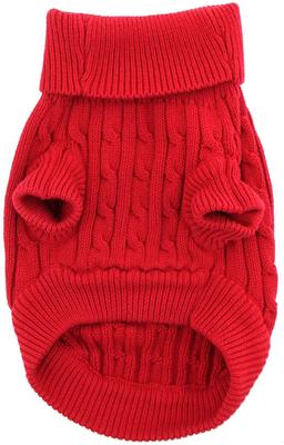 Show full view: Doggie Design Combed Cotton Cable Knit Solid Dog Sweater, Fiery Red, Medium slide 2 of 4
