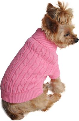 Show full view: Doggie Design Combed Cotton Cable Knit Solid Dog Sweater, Candy Pink, Small slide 2 of 4